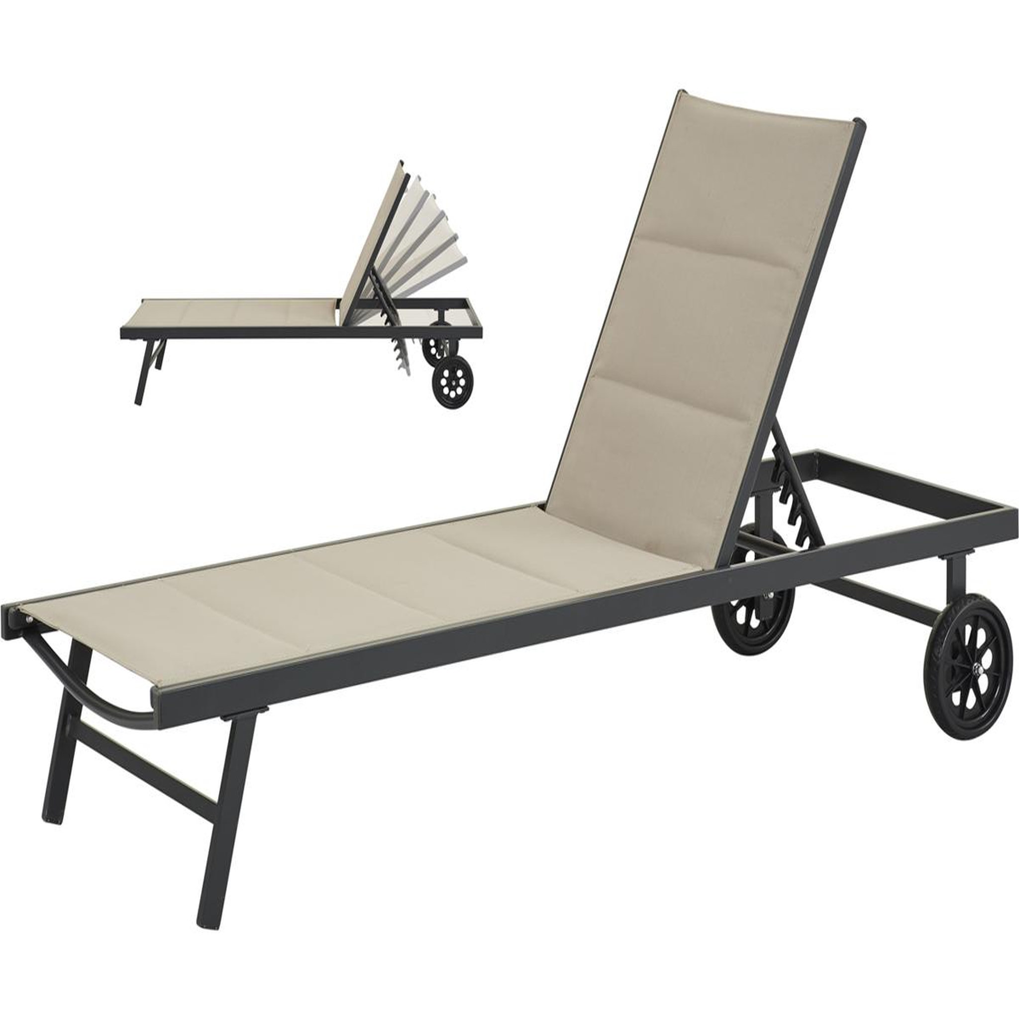 Voir la diapositive 1 : Habitat et Jardin Bain de soleil textilène matelassé et aluminium  Bella  - Phoenix - Taupe