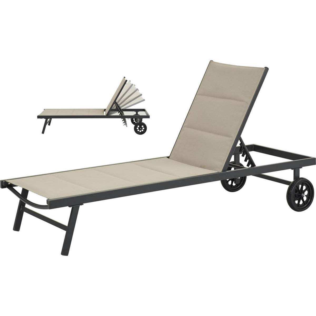 Habitat et Jardin Bain de soleil textilène matelassé et aluminium  Bella  - Phoenix - Taupe