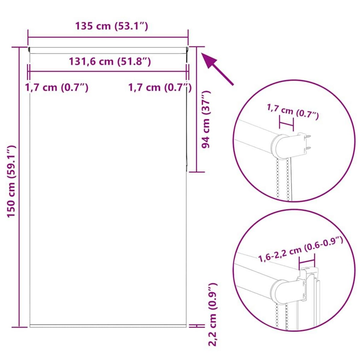 VIDAXL Store enrouleur occultant blanc casse 135x150 cm largeur tissu