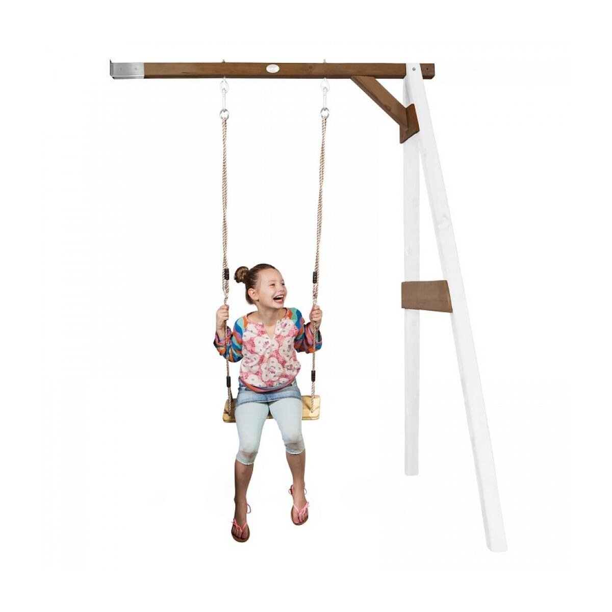 Axi House AXI Portique mural en bois Blanc Marron 1 balançoire 160x171x207cm