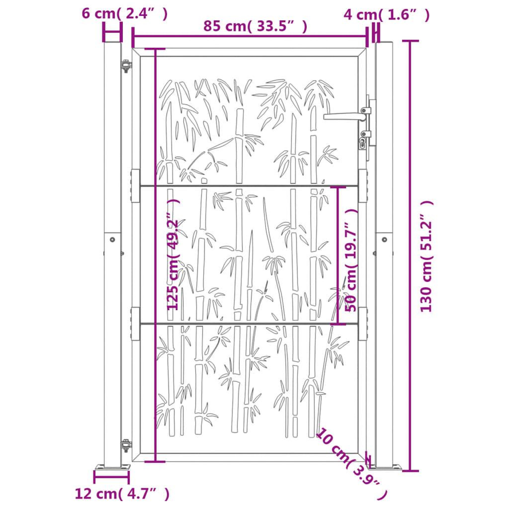 Voir la diapositive 6 : VIDAXL Portail de jardin anthracite 105x130 cm acier design de bambou