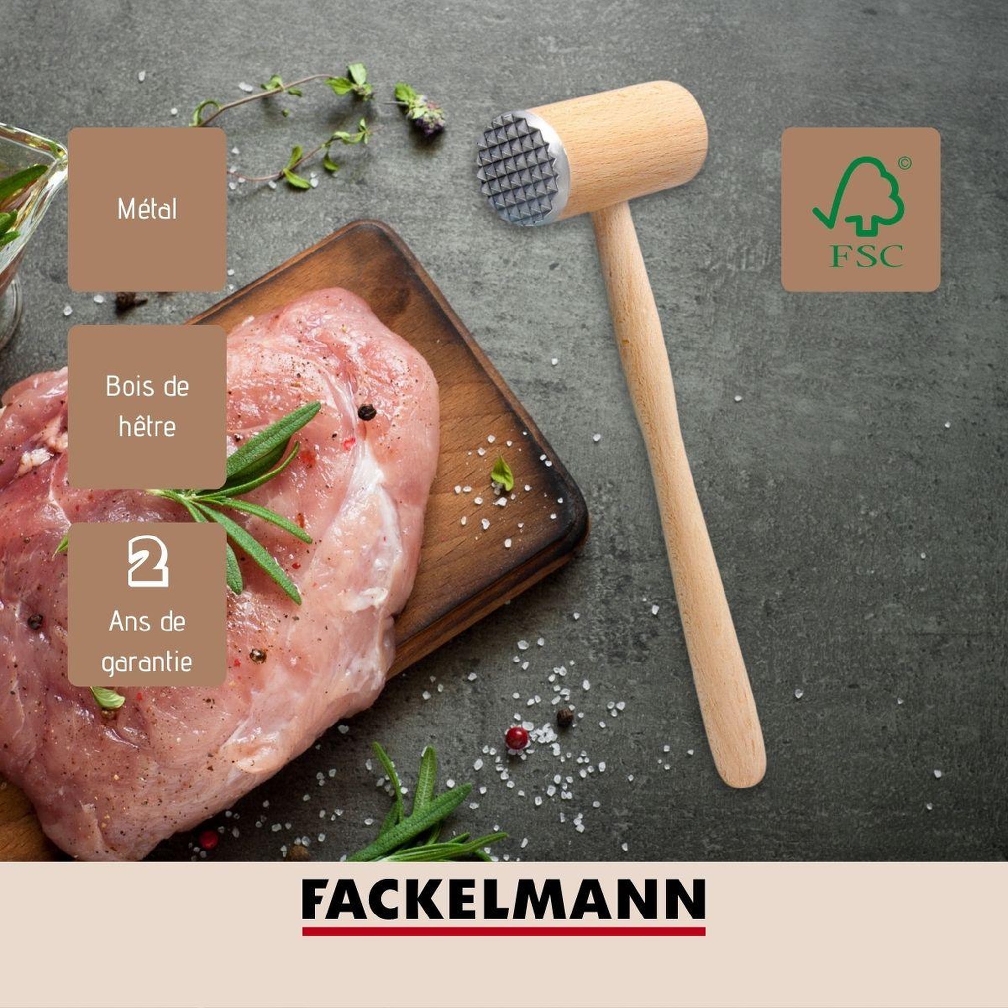 Voir la diapositive 4 : Fackelmann Attendrisseur de viande en bois FSC Fackelmann Nature