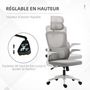 Voir la diapositive 6 : VINSETTO Fauteuil de bureau ergonomique réglable - fonction bascule, support lombaires, tétière ajustable - blanc gris
