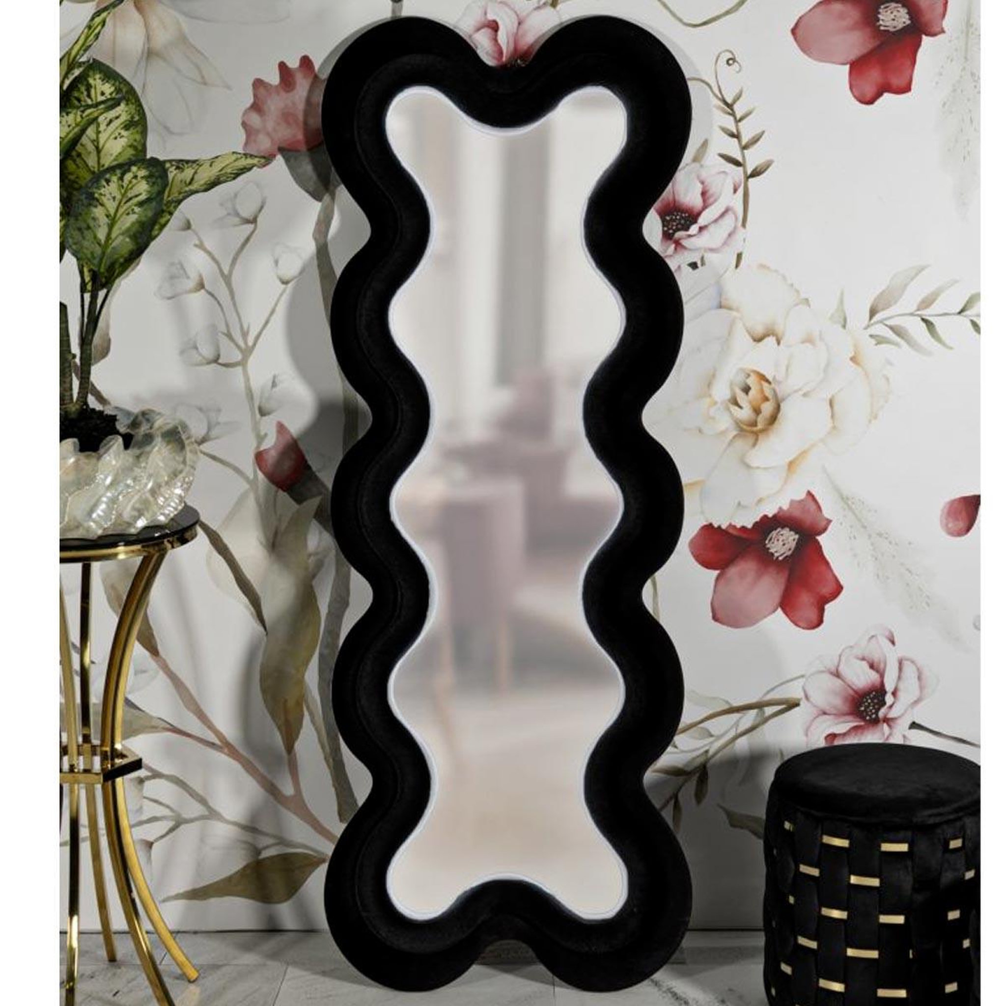 Voir la diapositive 5 : Paris Prix Miroir Mural en Velours  Monica  160cm Noir