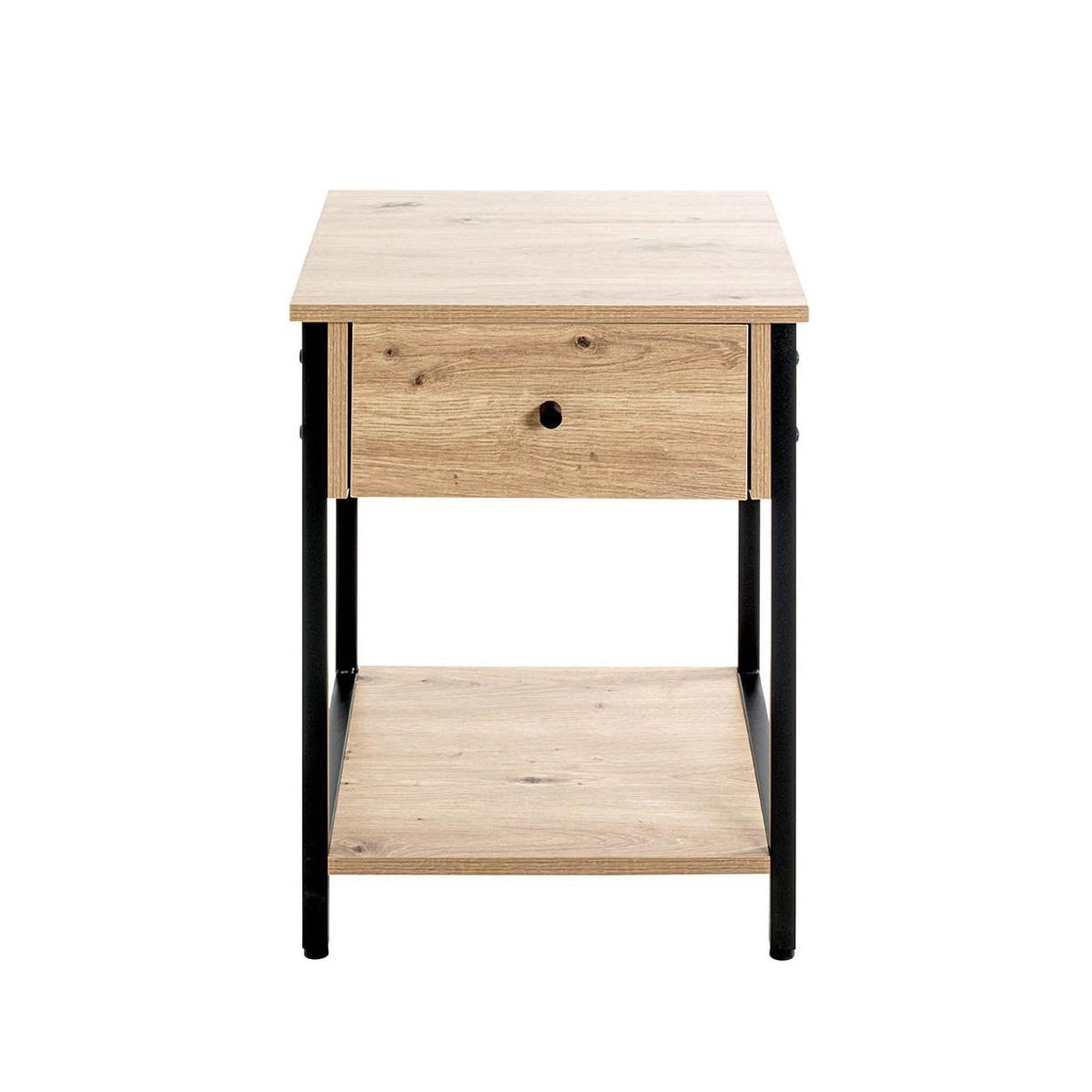 Voir la diapositive 2 : Paris Prix Table d'Appoint 1 Tiroir  Miranda  55cm Chêne & Noir