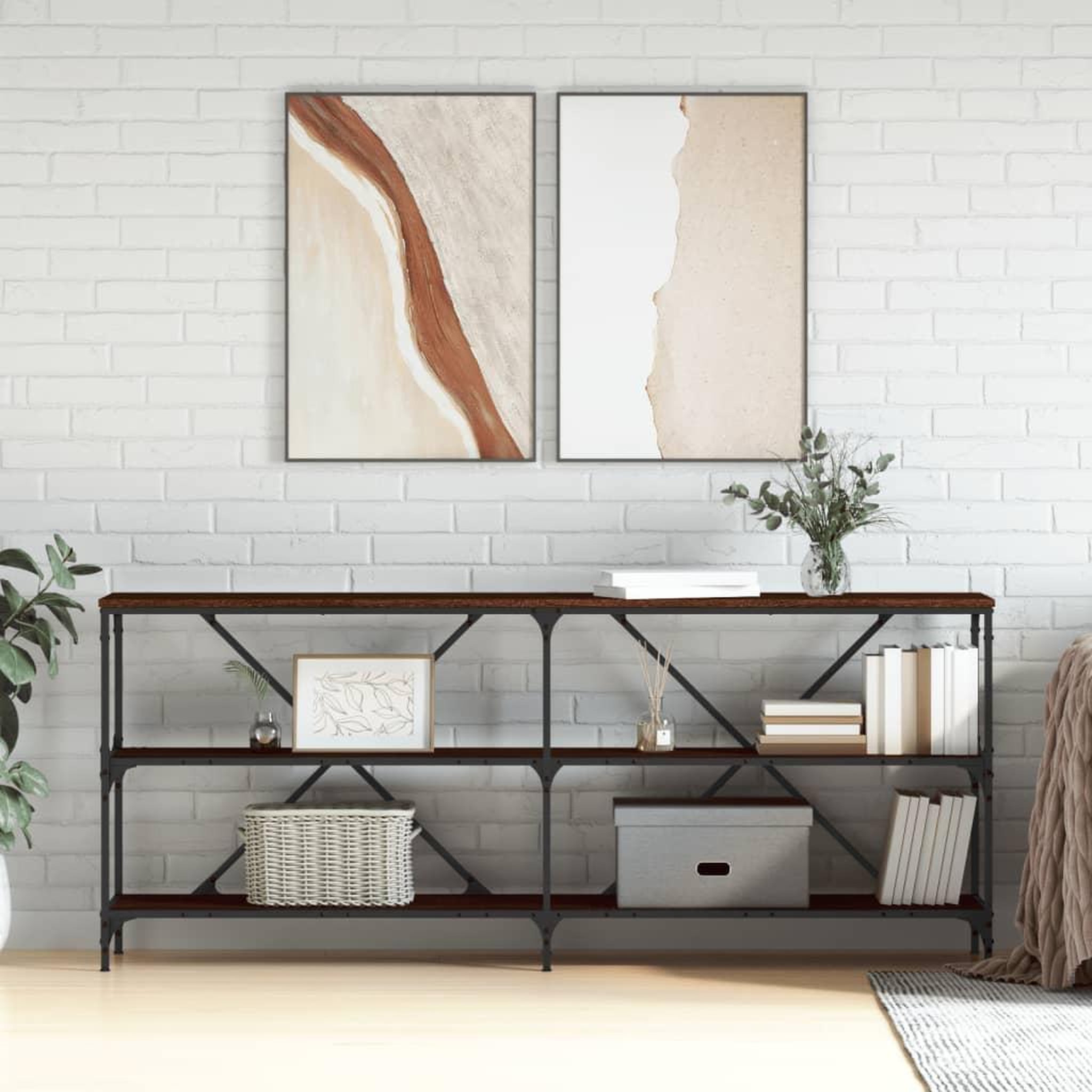 VIDAXL Table console chene marron 180x30x75 bois d'ingenierie et fer