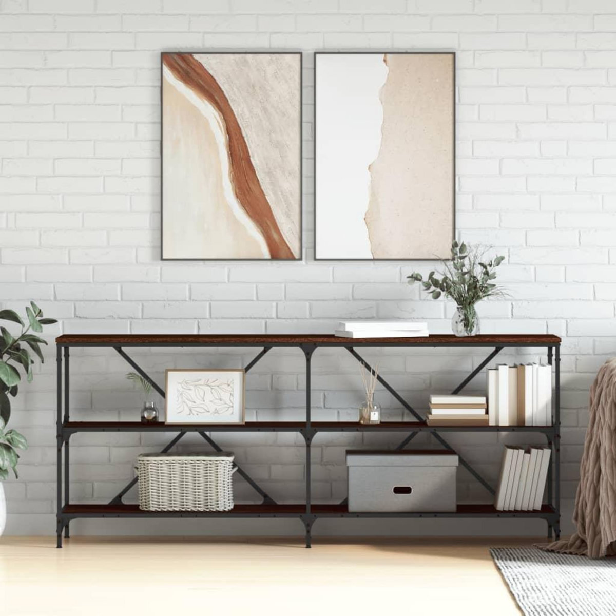 VIDAXL Table console chene marron 180x30x75 bois d'ingenierie et fer