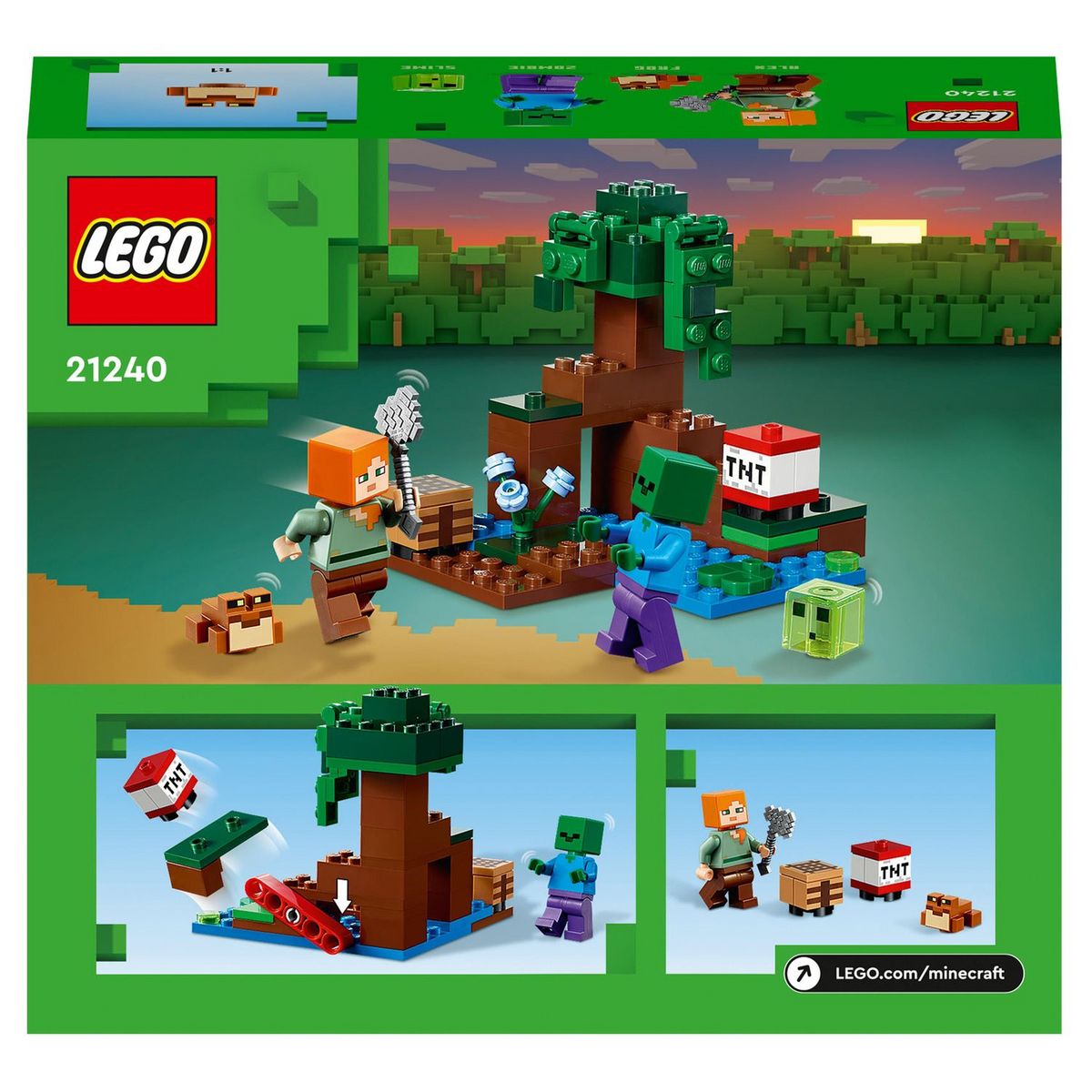 LEGO Minecraft 21240 Aventures dans le Marais, Jouet de Construction, avec Figurines Alex et Zombie dans le Biome