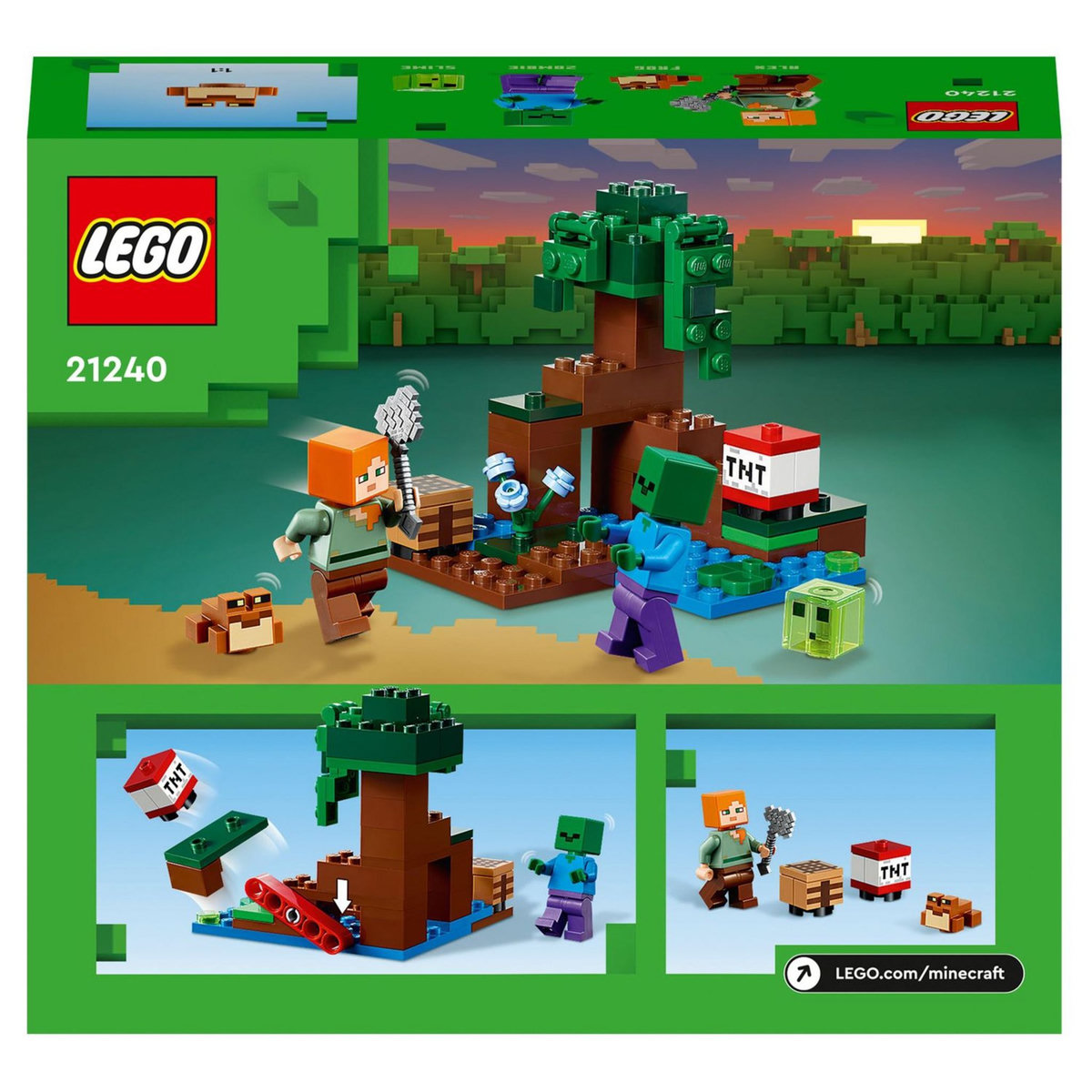 LEGO Minecraft 21240 Aventures dans le Marais, Jouet de Construction, avec Figurines Alex et Zombie dans le Biome