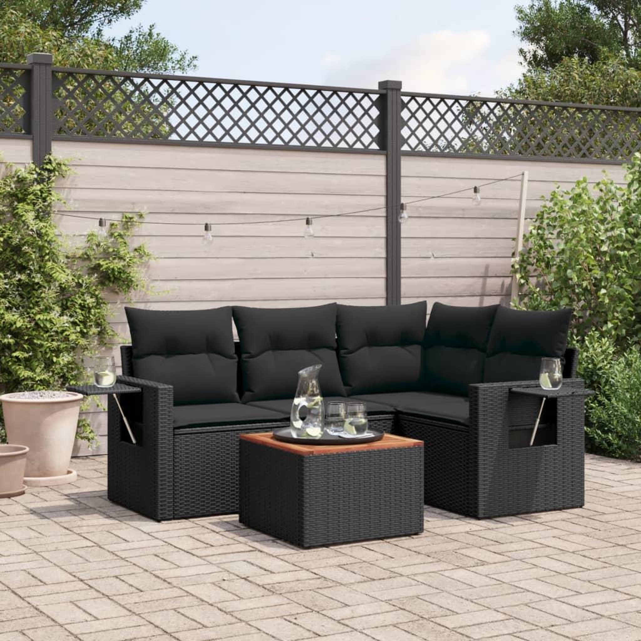 VIDAXL Salon de jardin 5 pcs avec coussins noir resine tressee