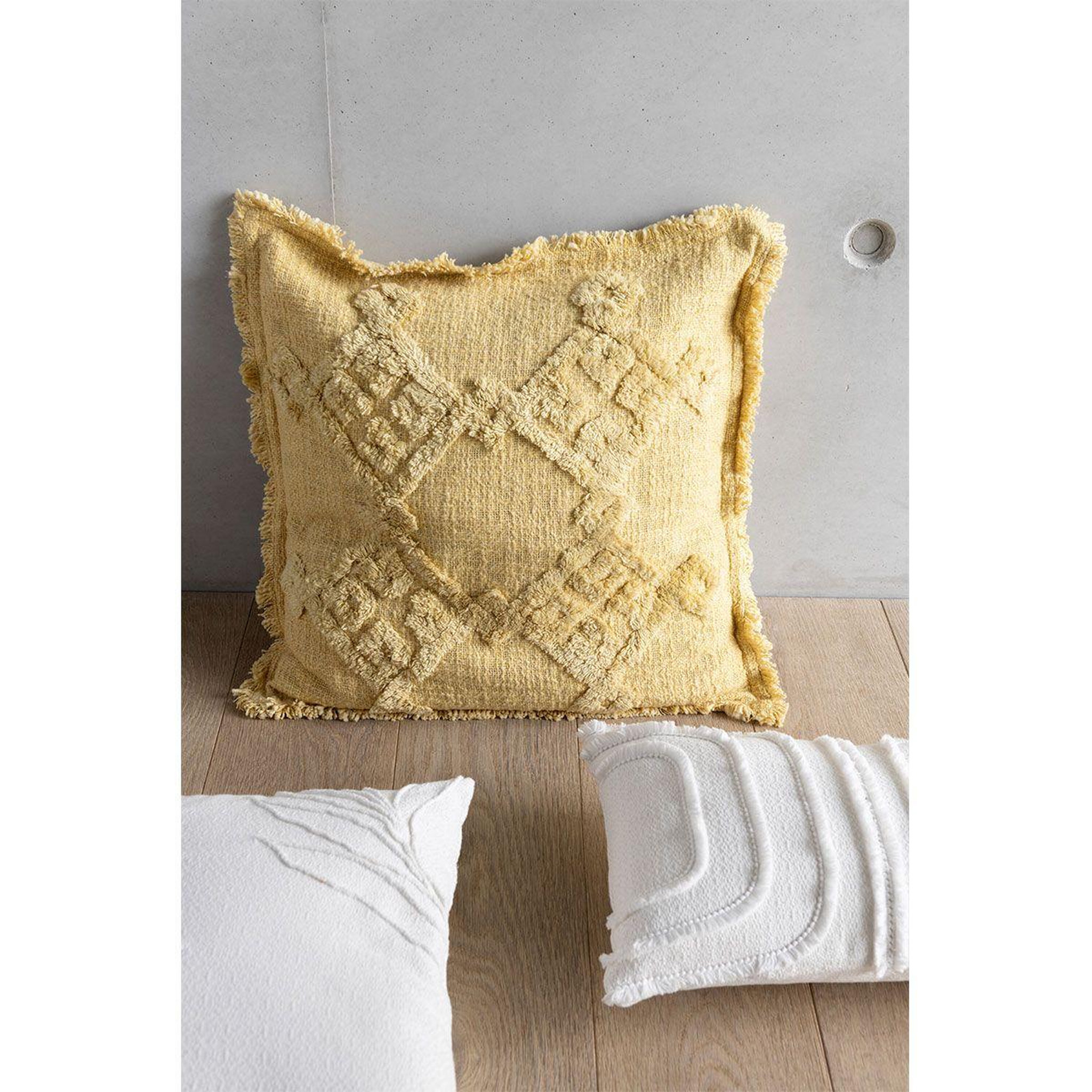 Voir la diapositive 4 : J-LINE Coussin déco franges  amalia  50x50cm moutarde