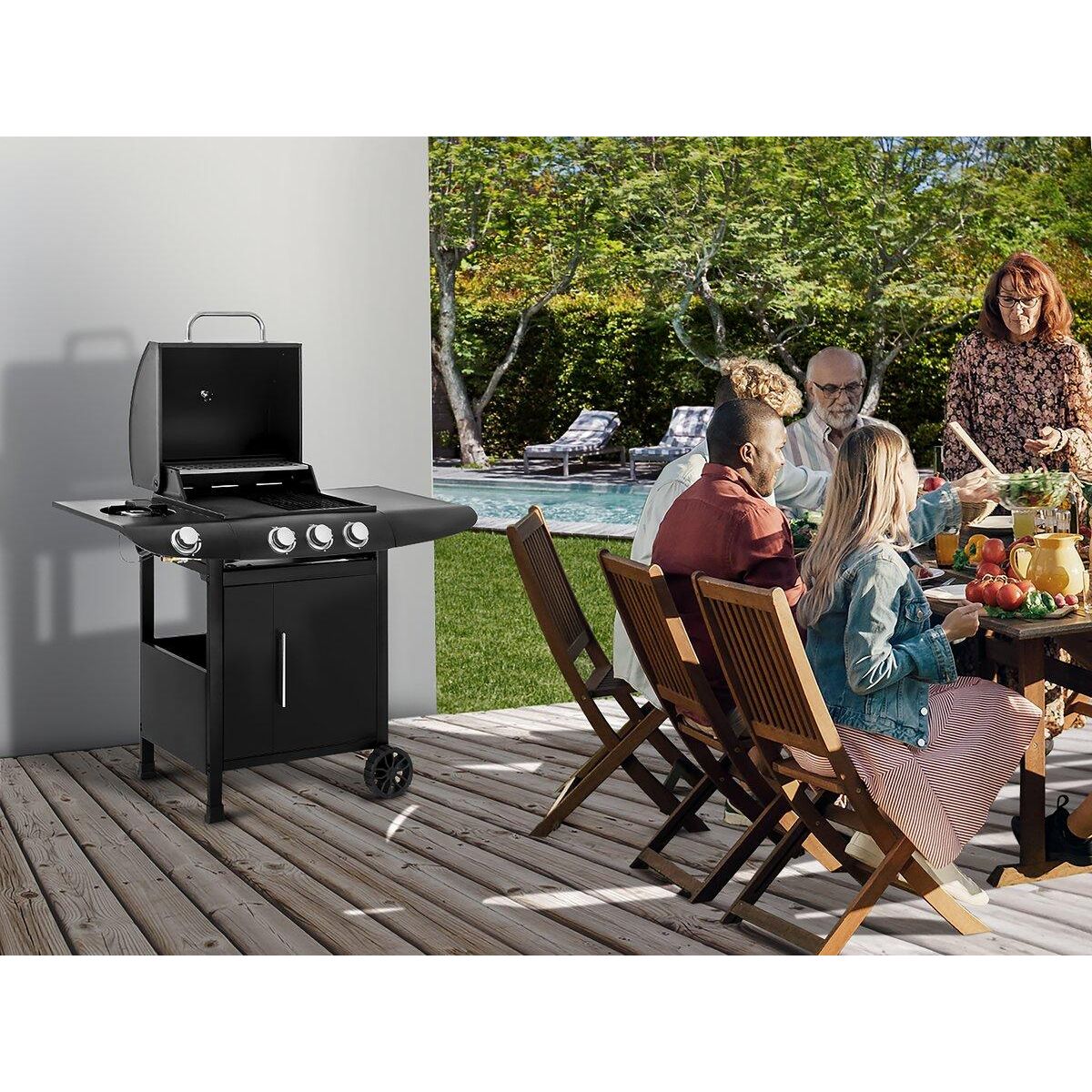 Habitat et Jardin Barbecue gaz  Feria 4  - 4 brûleurs dont 1 latéral - 11.5 kw - Noir