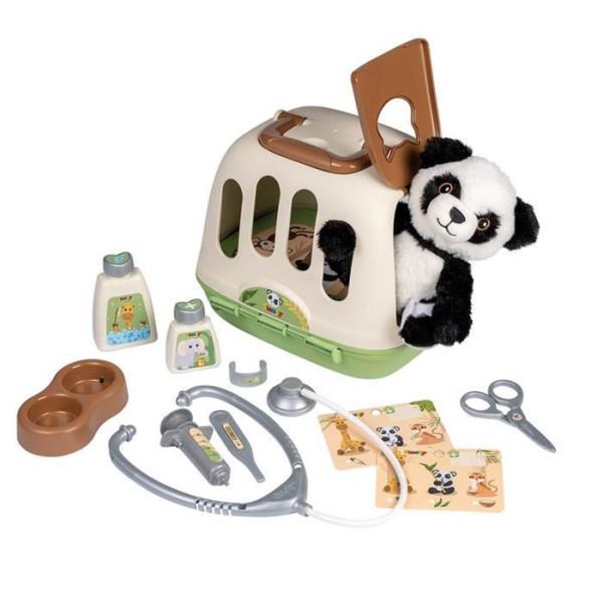 SMOBY Smoby - mallette vétérinaire - 1 peluche panda et de nombreux accessoires - produit 2 en 1 : cage de transport