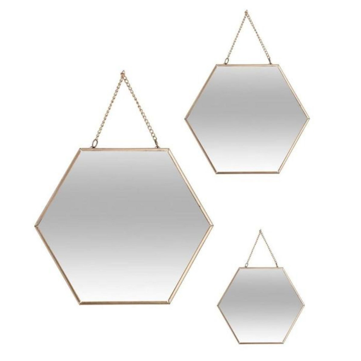 ATMOSPHERA Lot de 3 Miroirs Métal  Hexagone  29cm Or