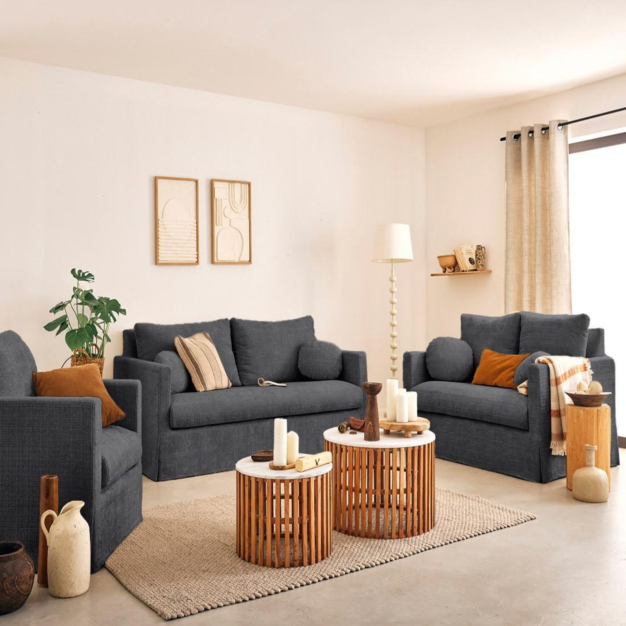 Voir la diapositive 4 : LISA DESIGN Serena - canapé droit déhoussable 3 places en velours texturé