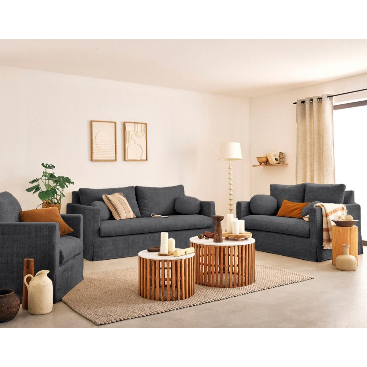 LISA DESIGN Serena - canapé droit déhoussable 3 places en velours texturé