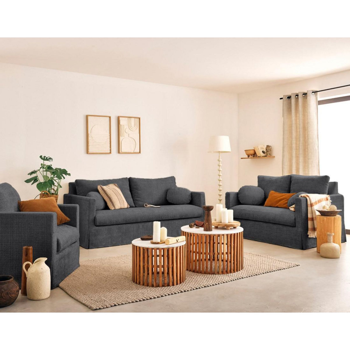 LISA DESIGN Serena - canapé droit déhoussable 3 places en velours texturé