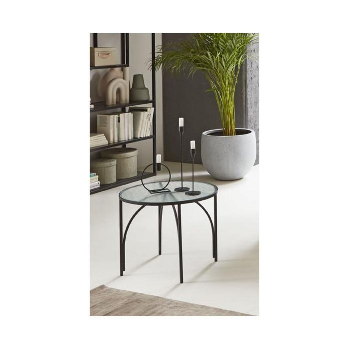 Paris Prix Table d'Appoint Ronde Design  Ondulé  50cm Noir
