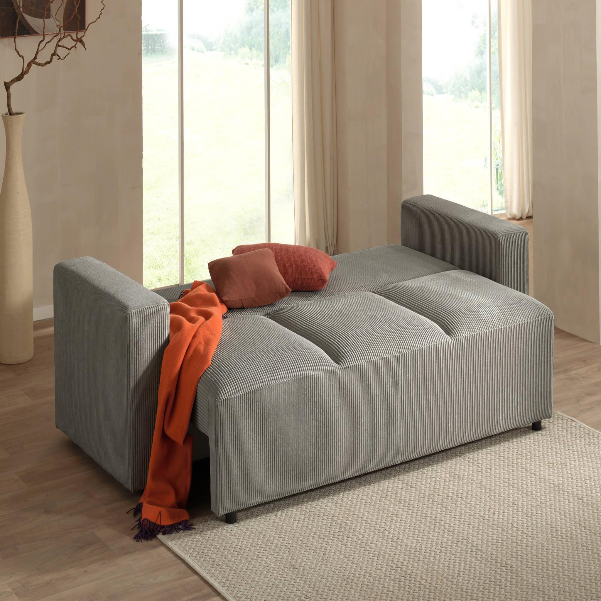 Voir la diapositive 3 : LISA DESIGN Livy - canapé droit convertible - avec coffre - en velours côtelé - 3 places