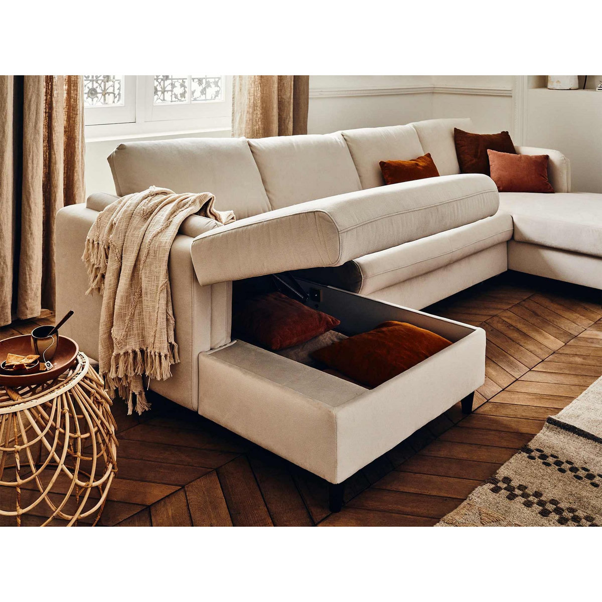 LISA DESIGN Brooke - canapé panoramique en u - 7 places - convertible avec coffre - en velours