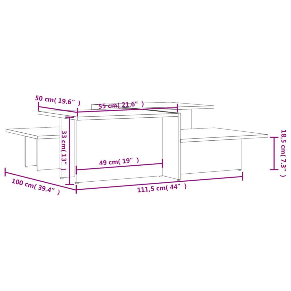 VIDAXL Tables basses 2 pcs blanc brillant bois d'ingenierie