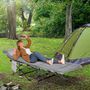 Voir la diapositive 2 : OUTSUNNY Lit de camp lit d'appoint pliable - pochette rangement, tétière, sac de transport, matelas inclus métal Oxford gris
