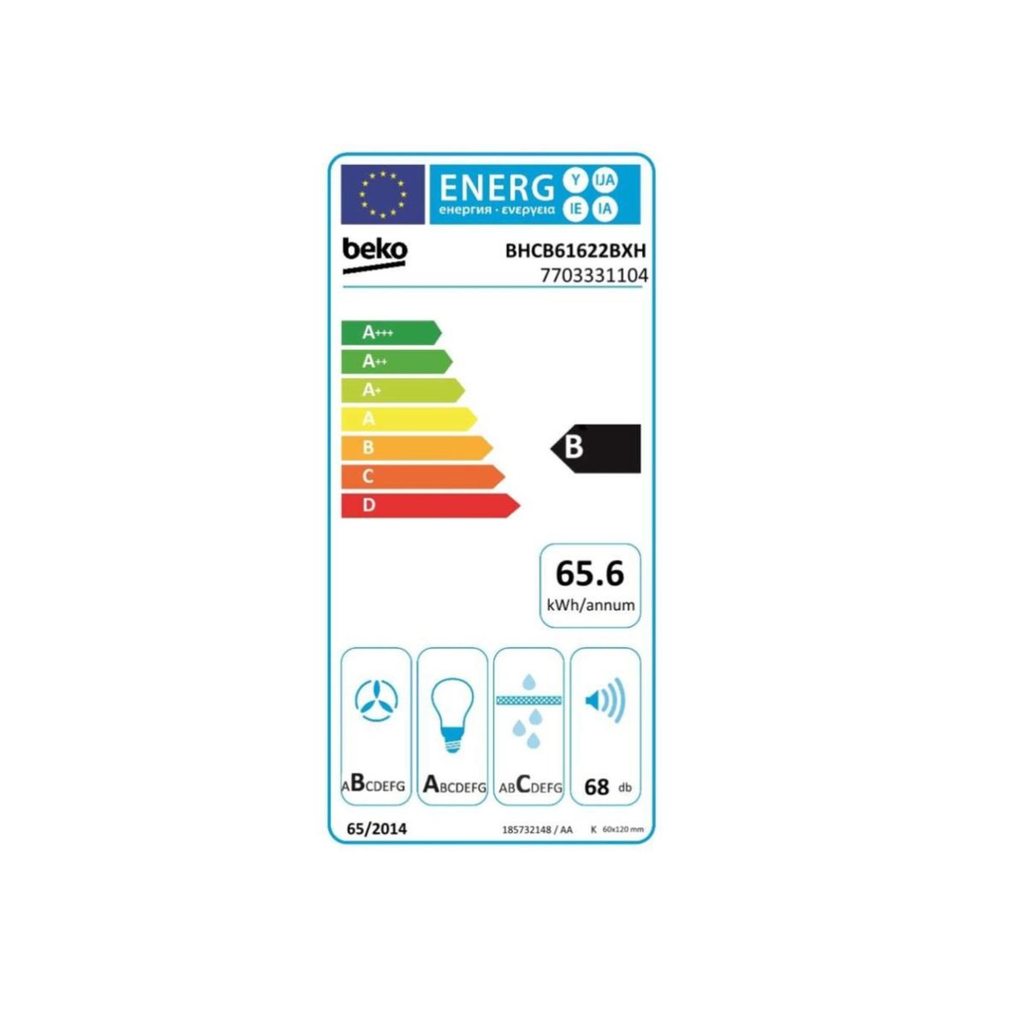 Voir la diapositive 2 : Beko Hotte décorative murale 60cm 68db 613m3/h inox - bhcb61622bxh