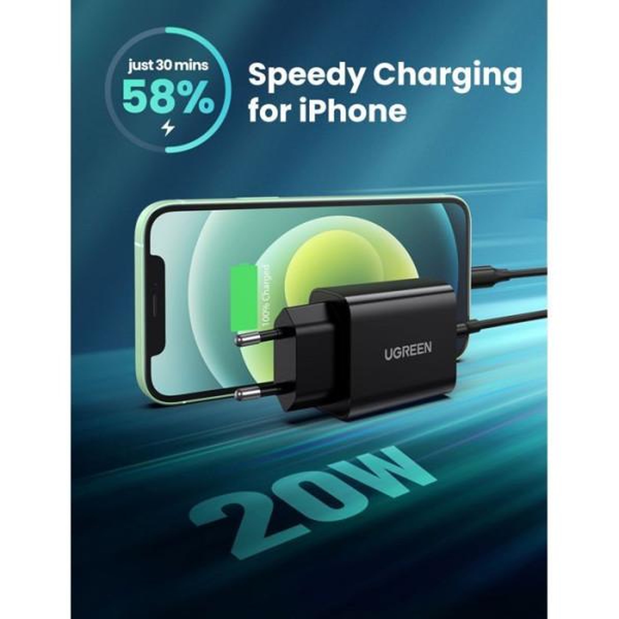 Voir la diapositive 3 : UGREEN Chargeur secteur - UGREEN - 1 Port USB-C - 20W - Noir