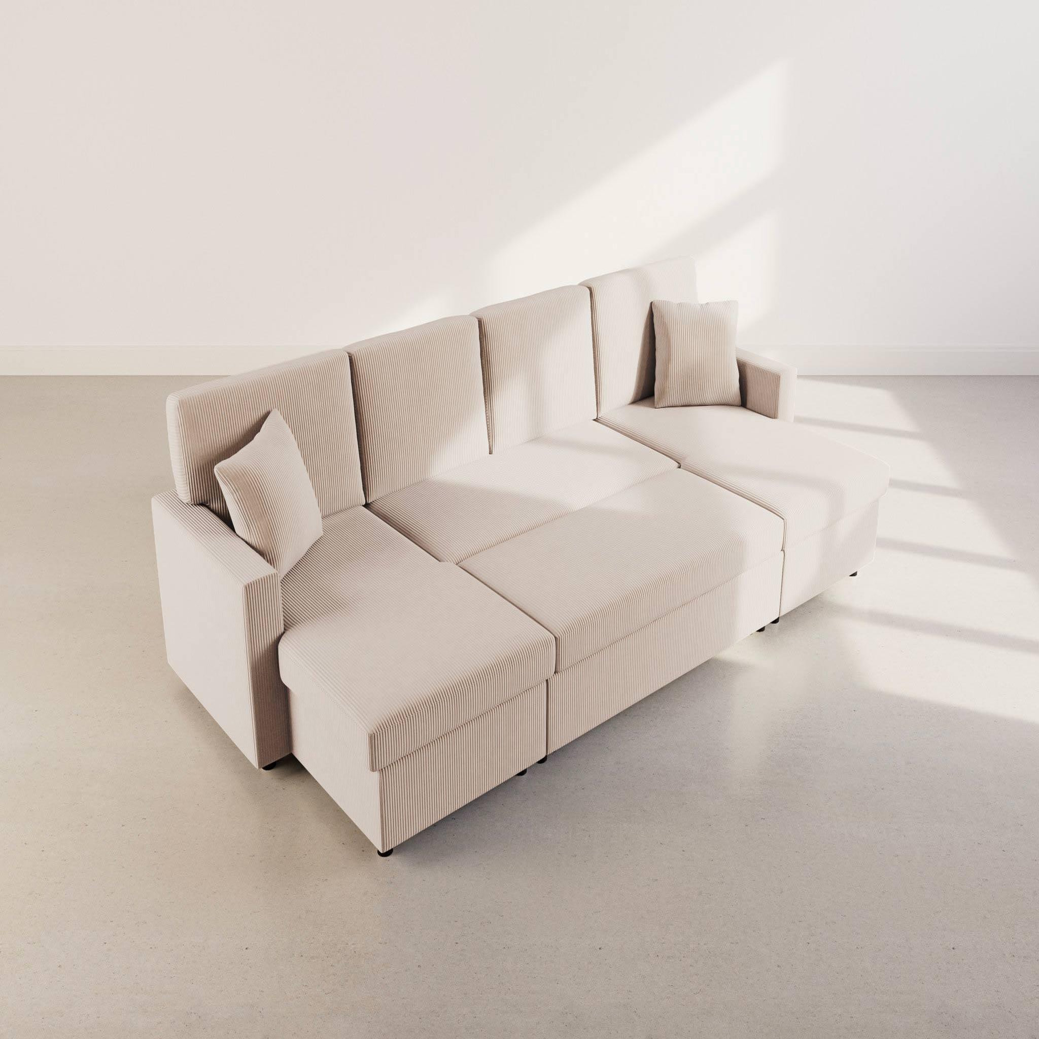 Voir la diapositive 4 : BEST MOBILIER Meiya - canapé panoramique en u 7 places convertible avec coffre en velours côtelé