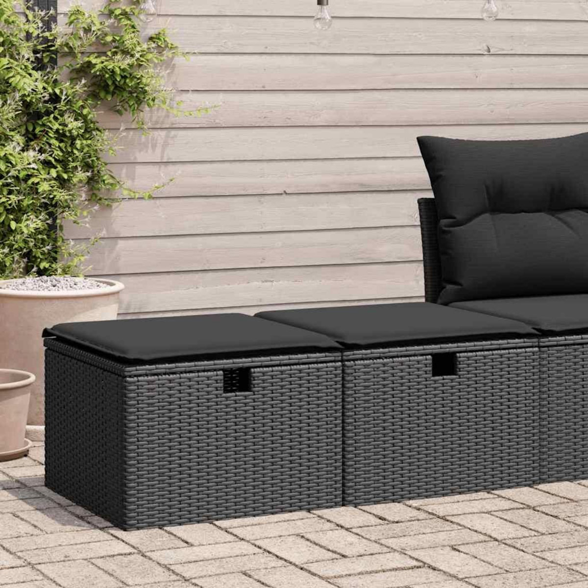VIDAXL Salon de jardin avec coussins 2 pcs noir resine tressee acacia