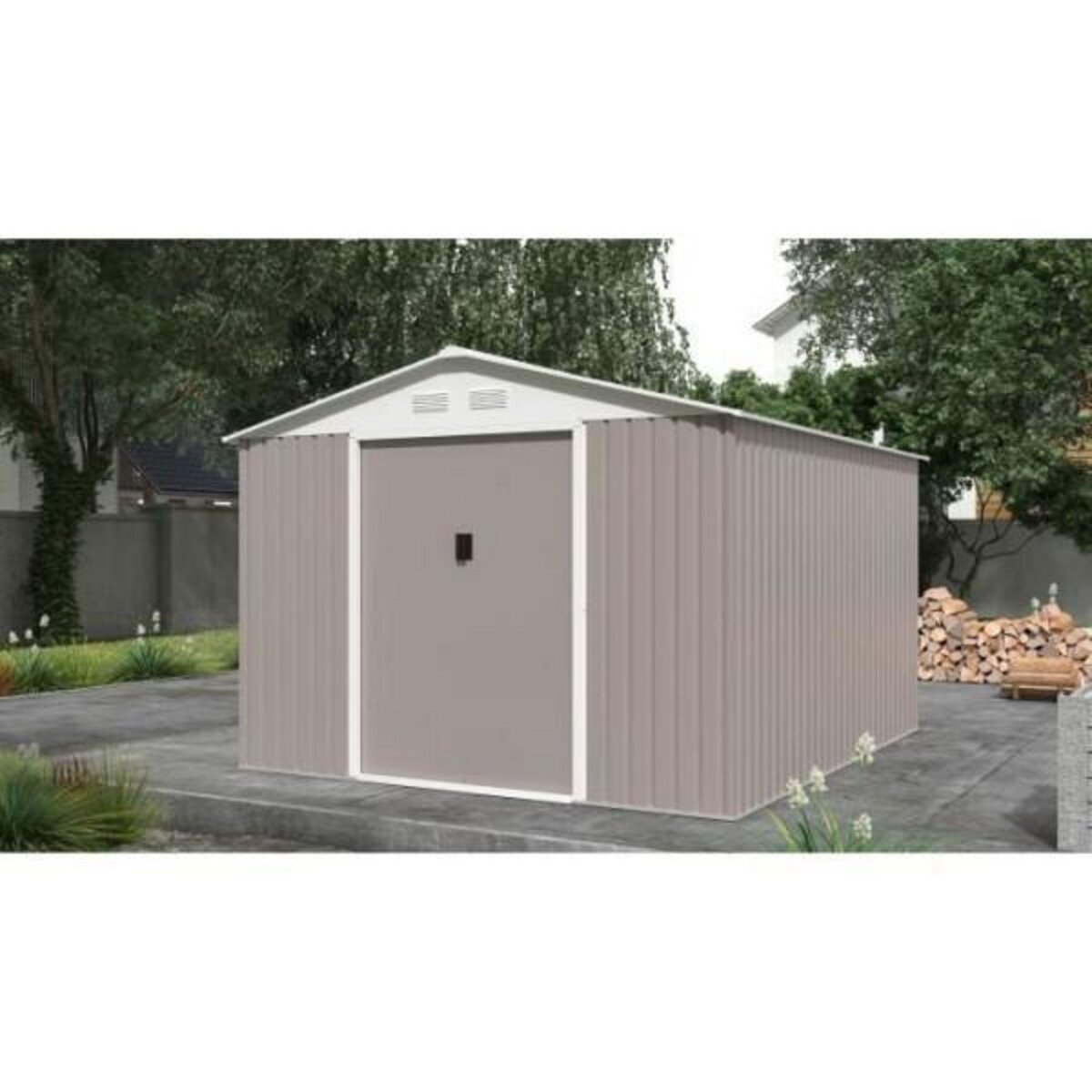 MARKET24 URANUS Abri de jardin en métal 8,84 m² - 277 x 319 x 202 cm - Kit d'ancrage inclus, 2 portes coulissantes - Taupe