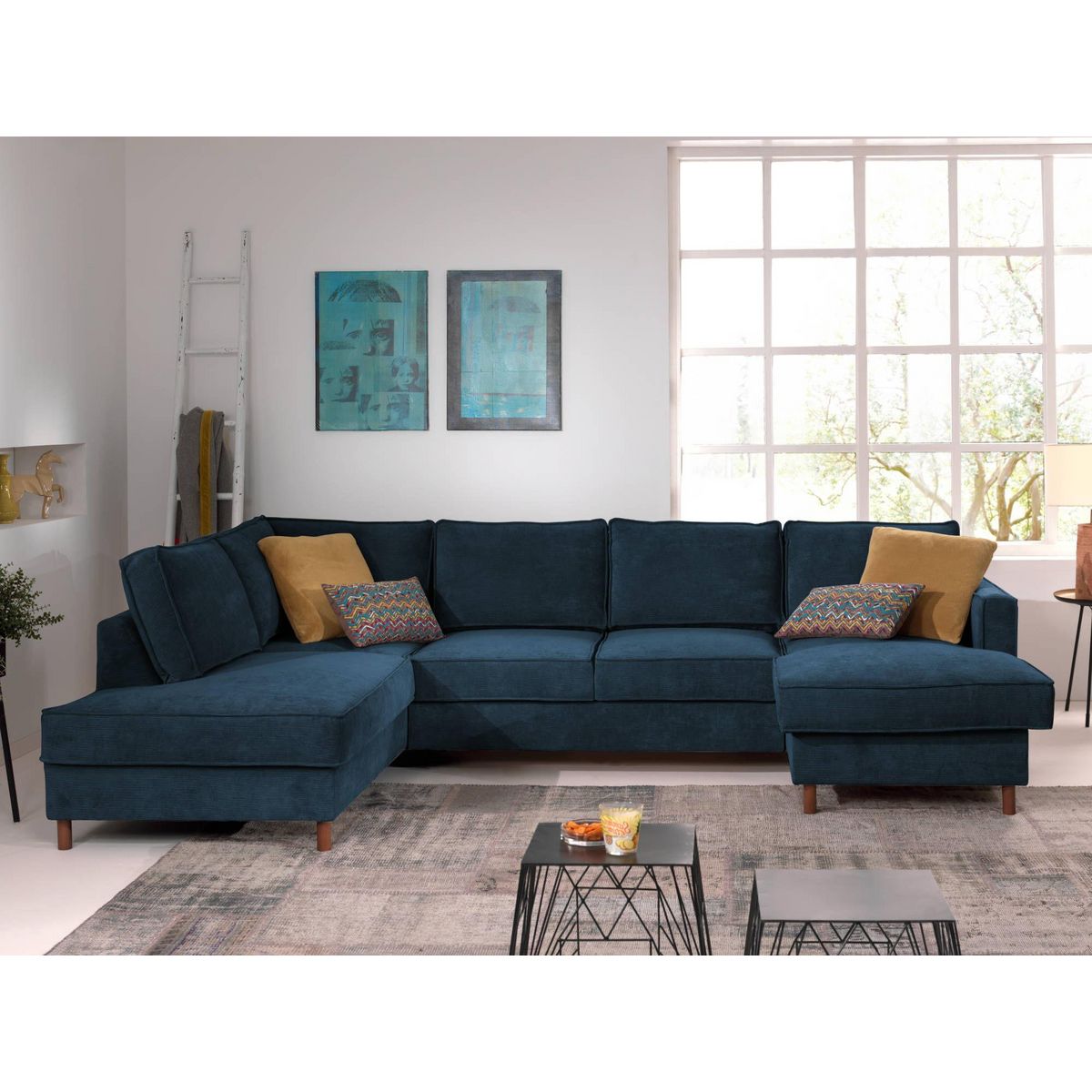 LISA DESIGN Jake - canapé panoramique d'angle gauche - convertible avec coffre - 7 places - en velours côtelé