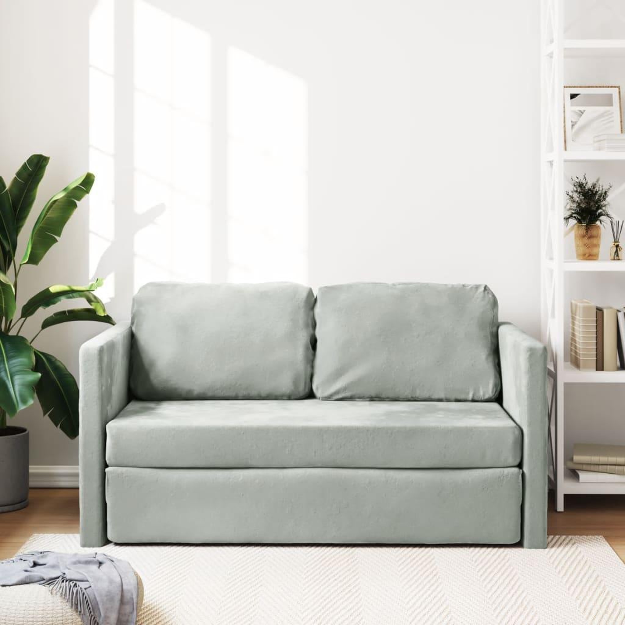 Voir la diapositive 3 : VIDAXL Canape-lit 2 en 1 gris clair 122x204x55 cm velours