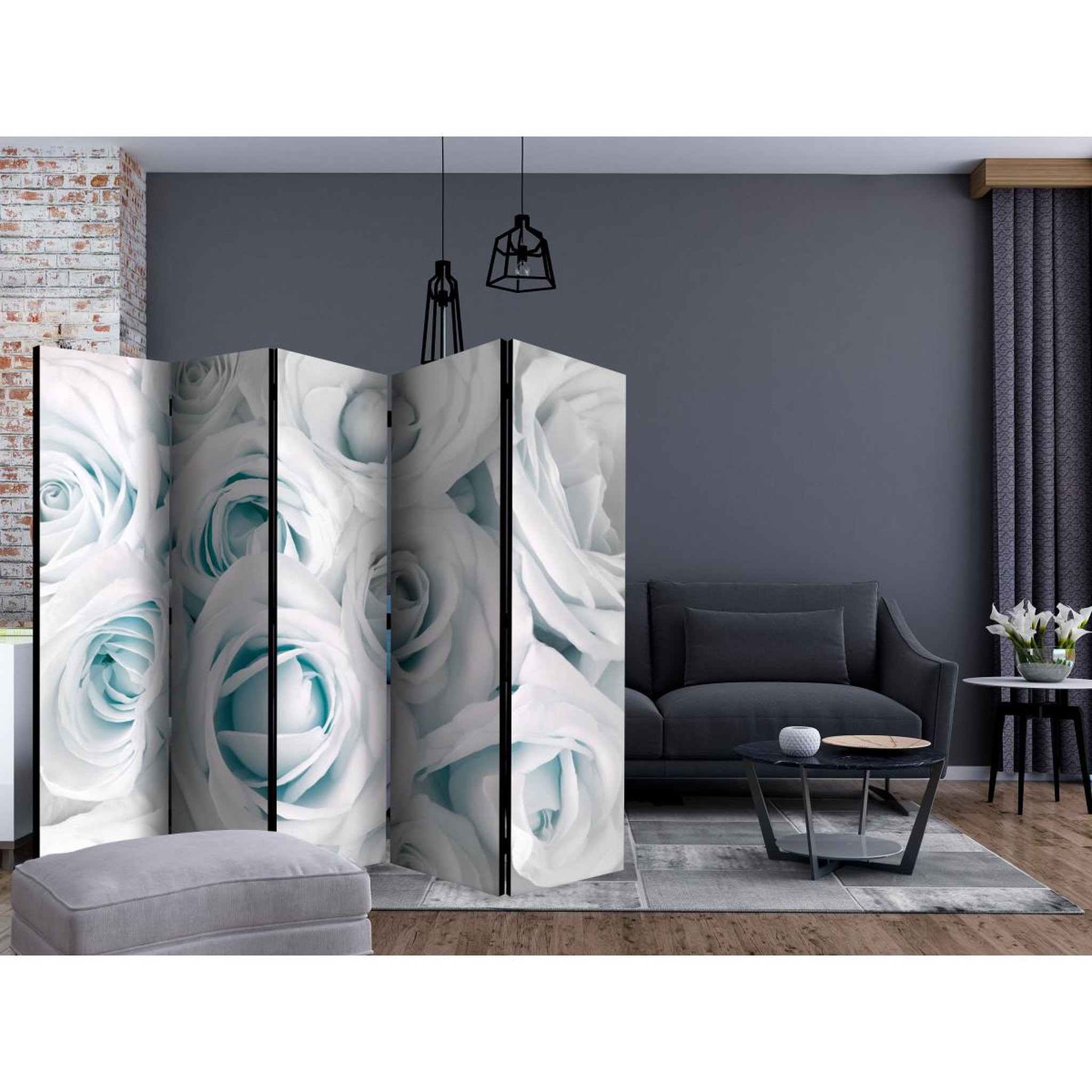 Voir la diapositive 2 : Paris Prix Paravent 5 volets  satin rose turquoise  172x225cm
