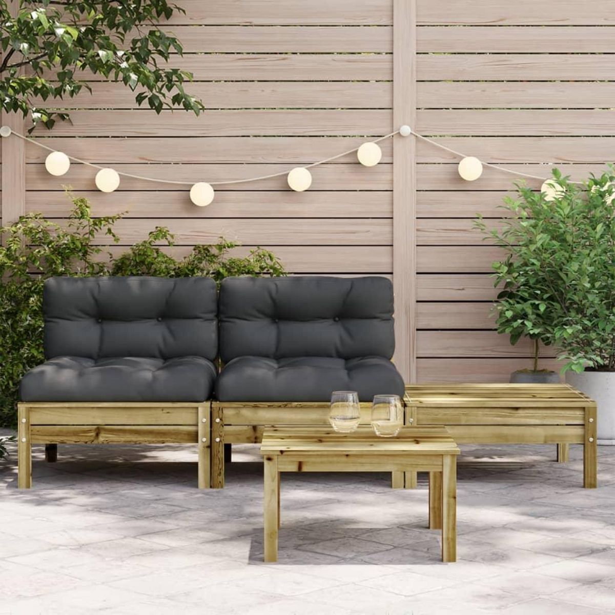 VIDAXL Canape de jardin avec coussins et repose-pied 2 places