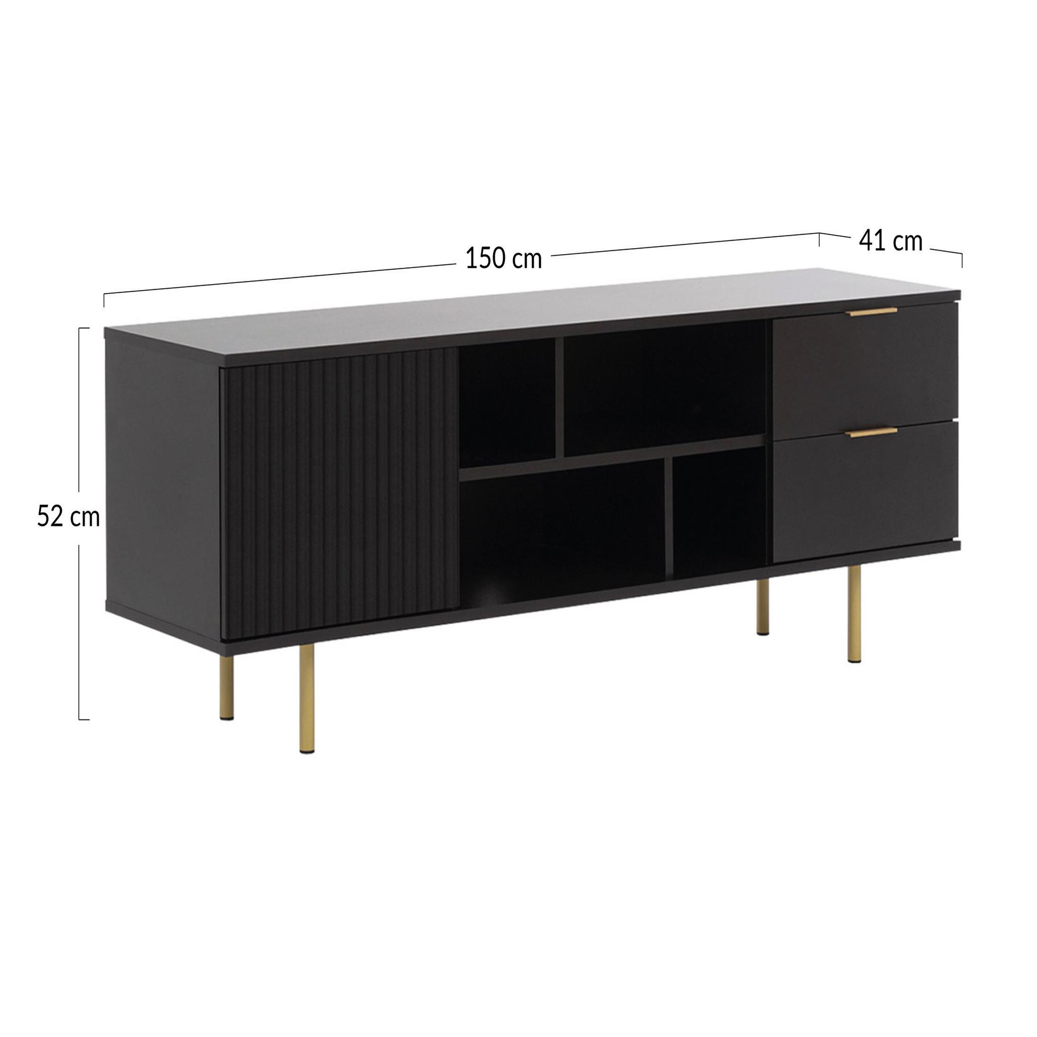 Voir la diapositive 5 : BEST MOBILIER Monica - meuble tv - noir - 4 niches et 2 portes - 150 cm