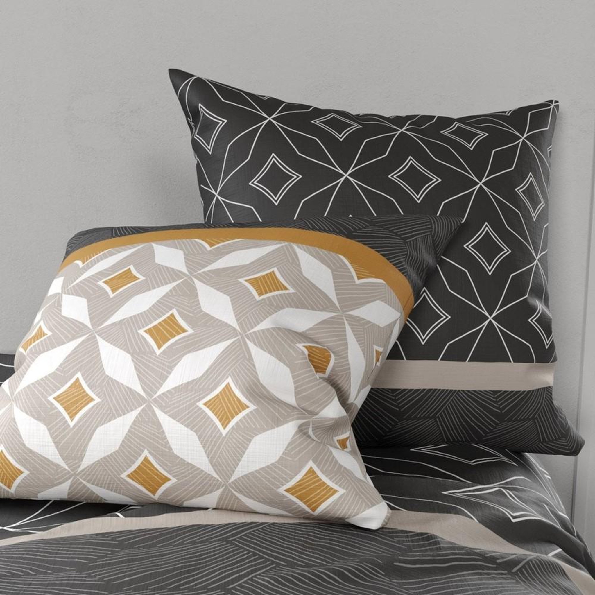 Voir la diapositive 2 : ATELIER DU COTON Housse de couette 240x220 Ota + 2 taies 100% coton 57 fils