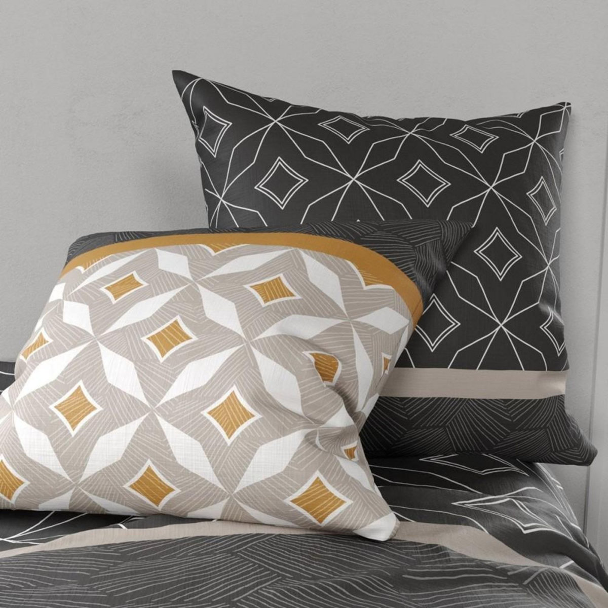 ATELIER DU COTON Housse de couette 240x220 Ota + 2 taies 100% coton 57 fils