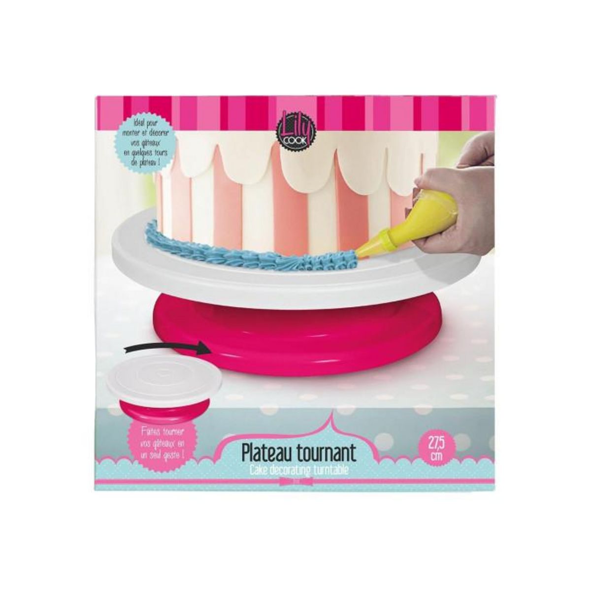 Paris Prix Plateau Tournant  Gâteaux  27cm Rose & Blanc