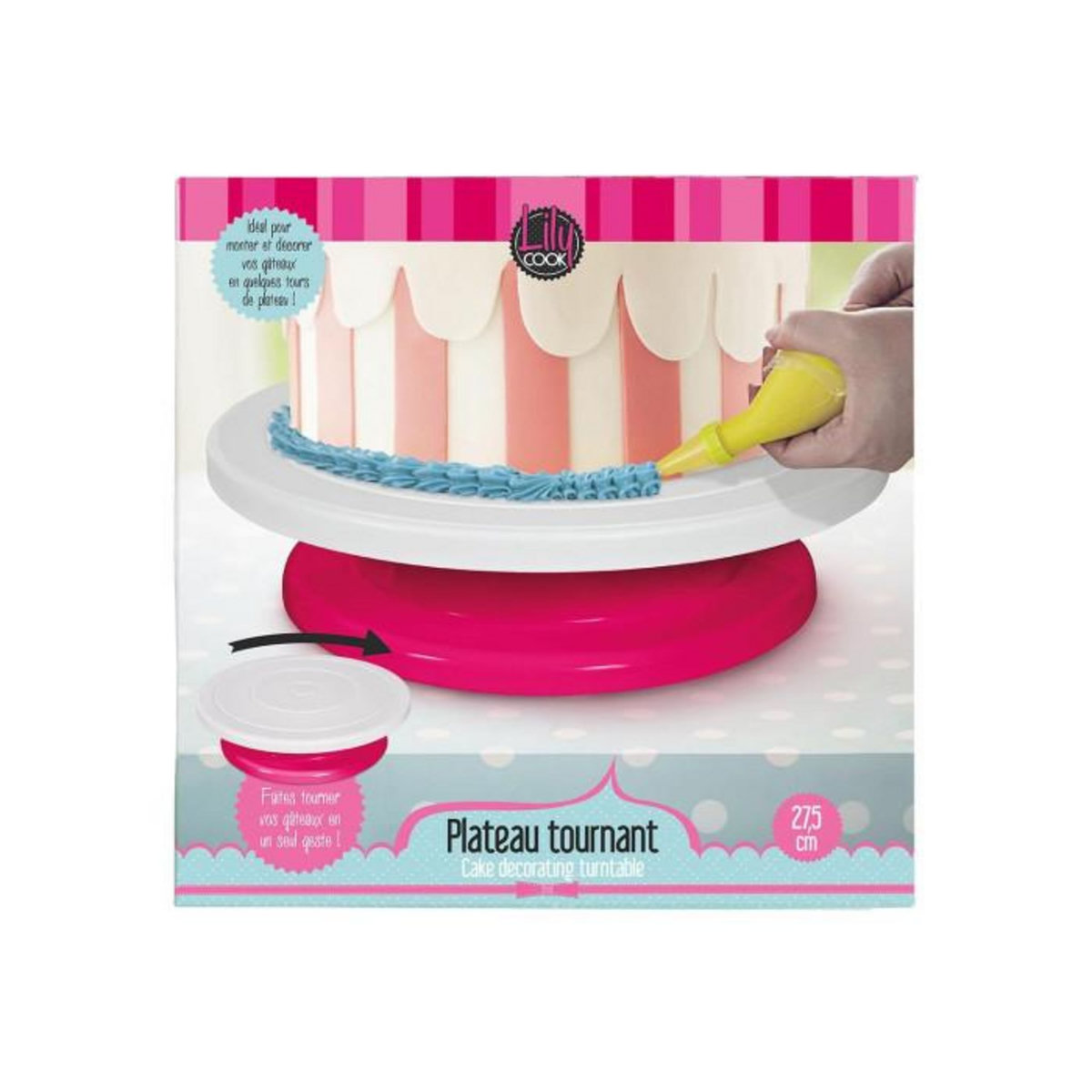 Paris Prix Plateau Tournant  Gâteaux  27cm Rose & Blanc