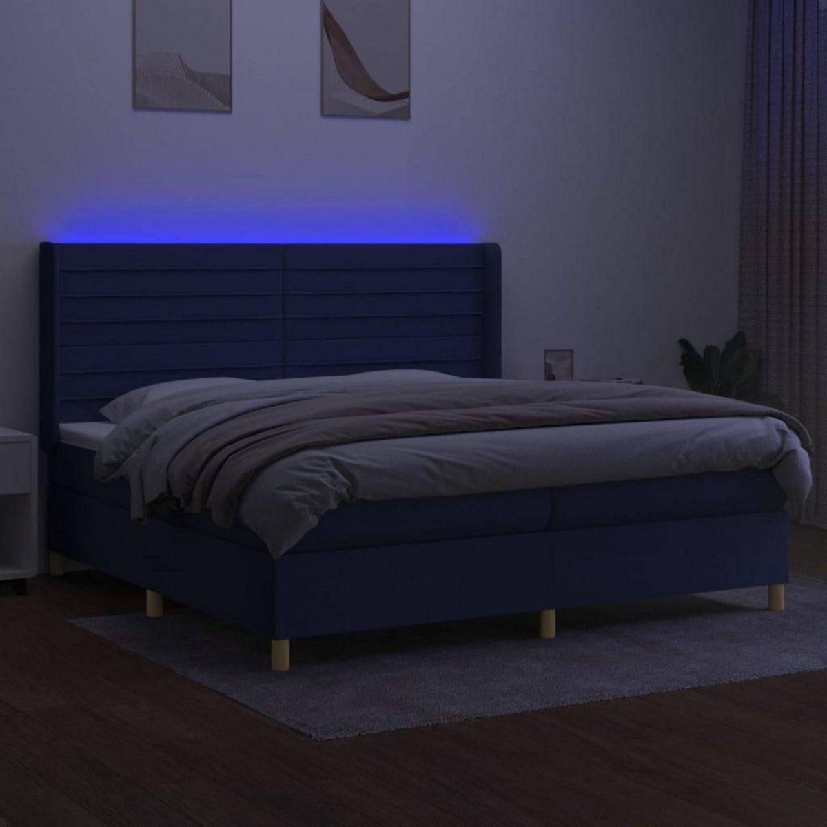 VIDAXL Sommier a lattes de lit et matelas et LED Bleu 200x200 cm Tissu