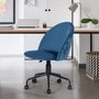  Chaise de bureau pivotante à roulettes, réglable en hauteur, velours bleu et détails matelassés，56*63*86-96cm