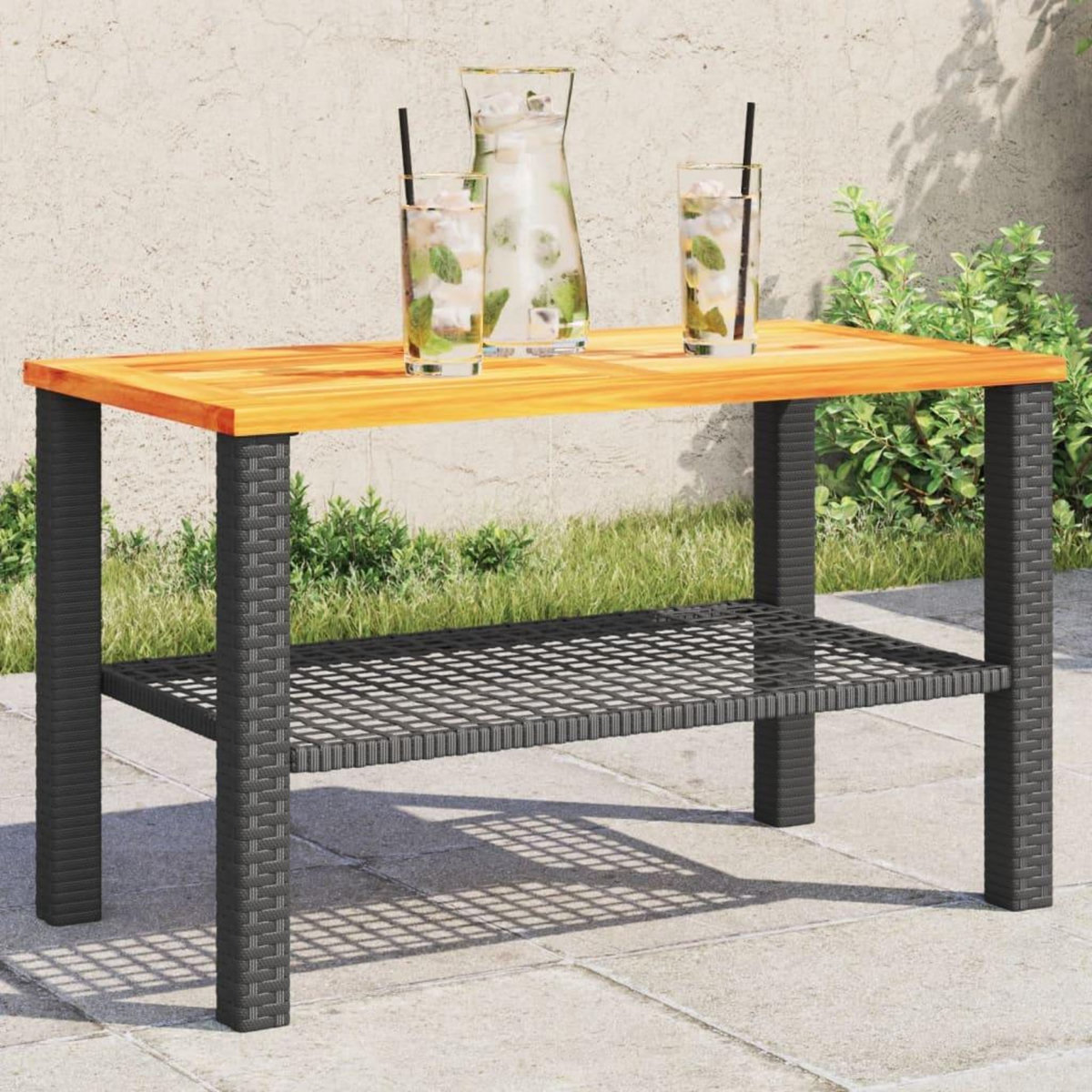 VIDAXL Table de jardin noir 70x38x42 cm resine tressee et bois acacia