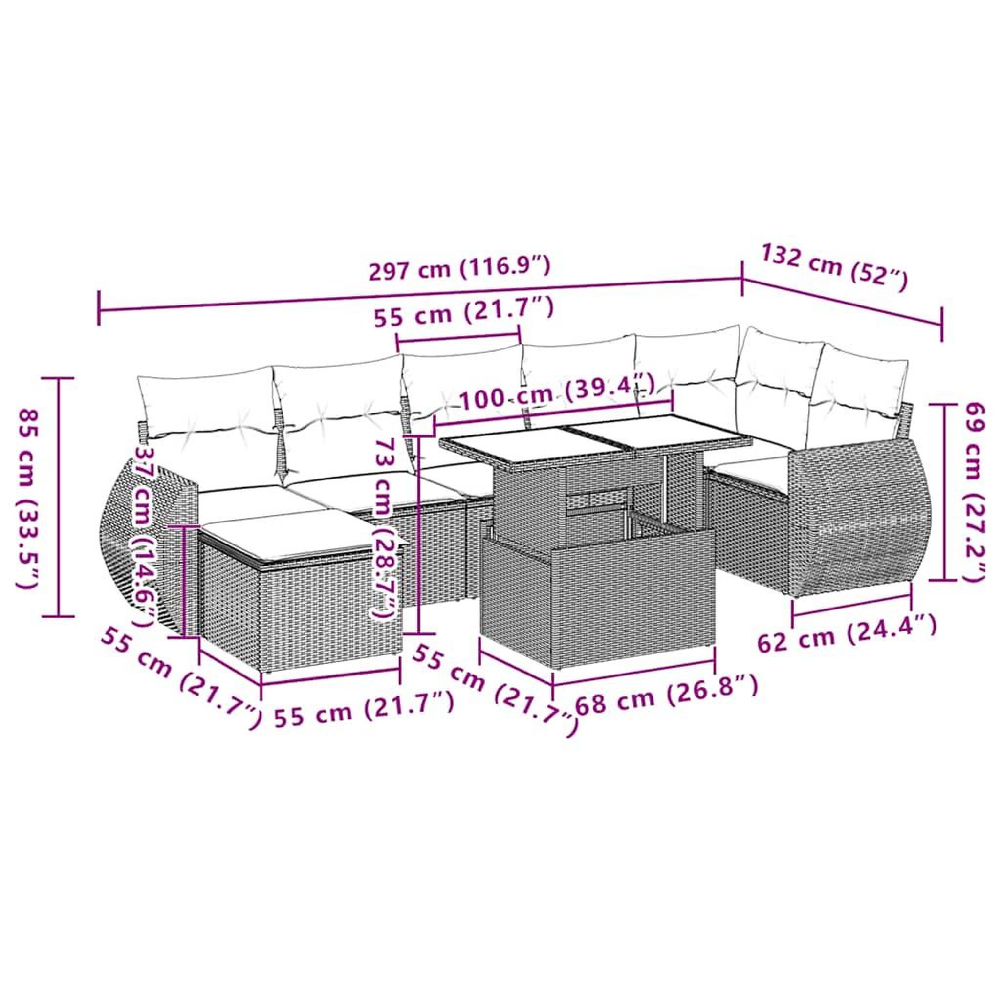 Voir la diapositive 6 : VIDAXL Salon de jardin 8 pcs avec coussins noir resine tressee