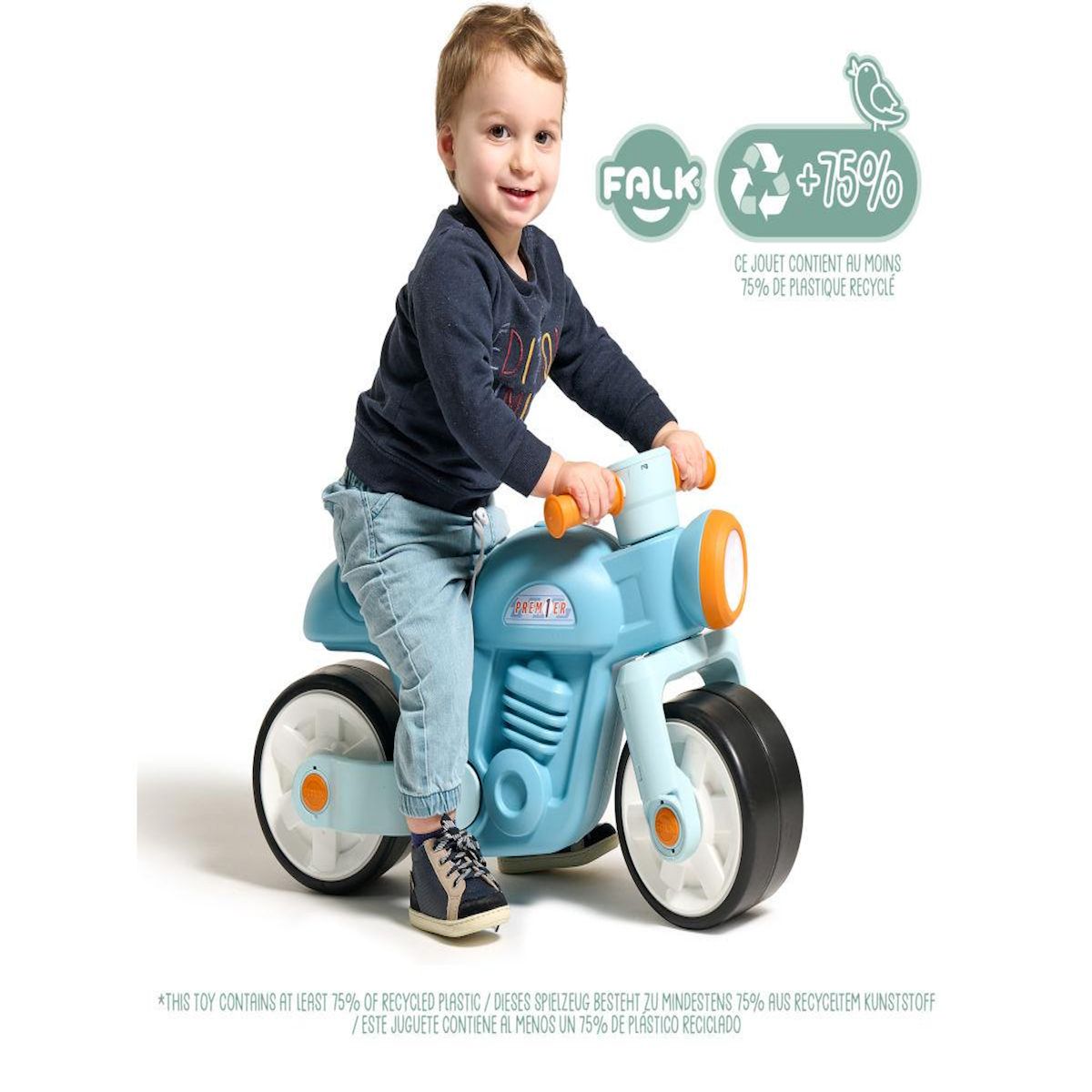 FALK Draisienne vintage Moto bleue avec larges roues silencieuses 1 à 3 ans - Falk