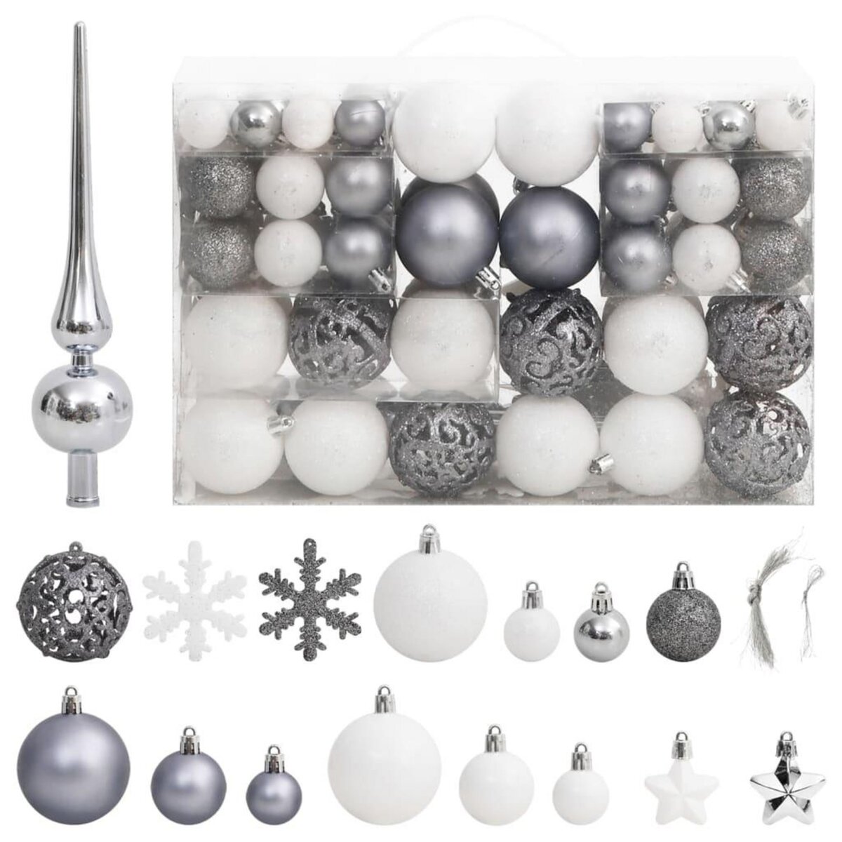VIDAXL Ensemble de boules de Noël 111 pieces blanc et gris polystyrene