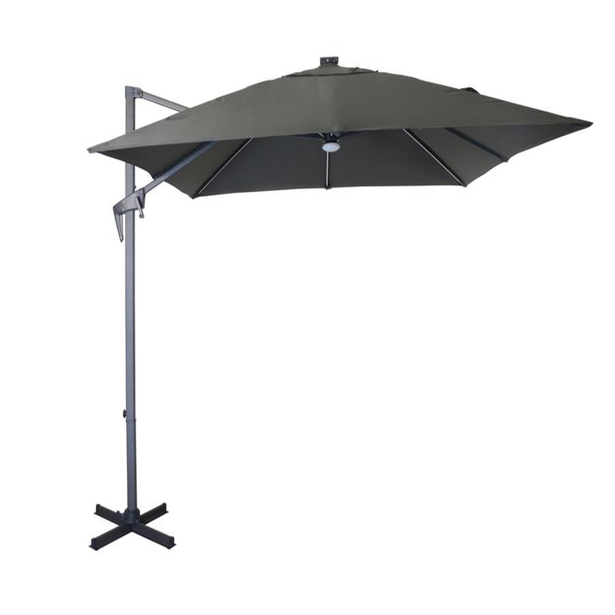 Proloisirs Parasol déporté inclinable NH 2,7 x 2,7m - Gris/gris - avec led - manivelle grade 6