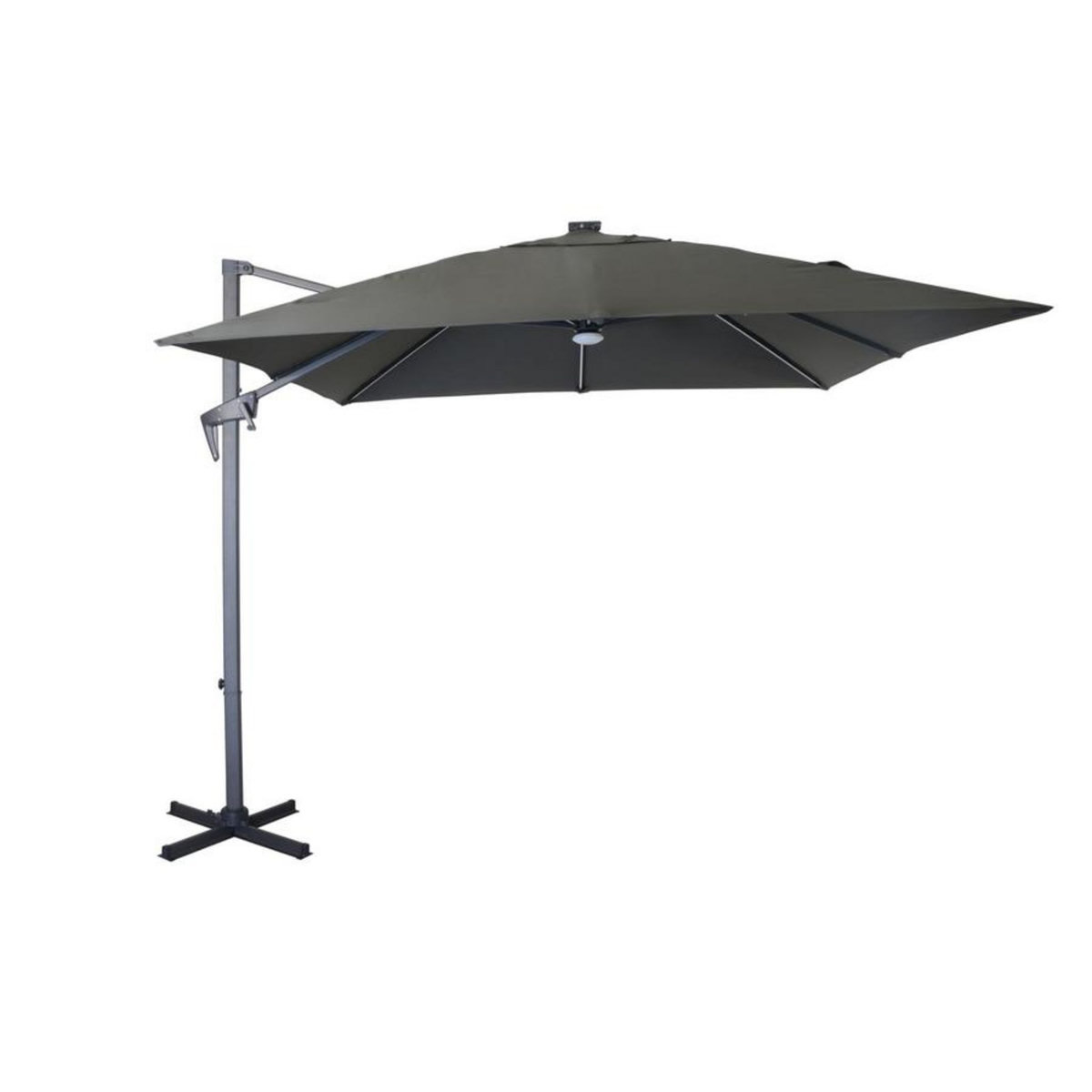 Proloisirs Parasol déporté inclinable NH 2,7 x 2,7m - Gris/gris - avec led - manivelle grade 6