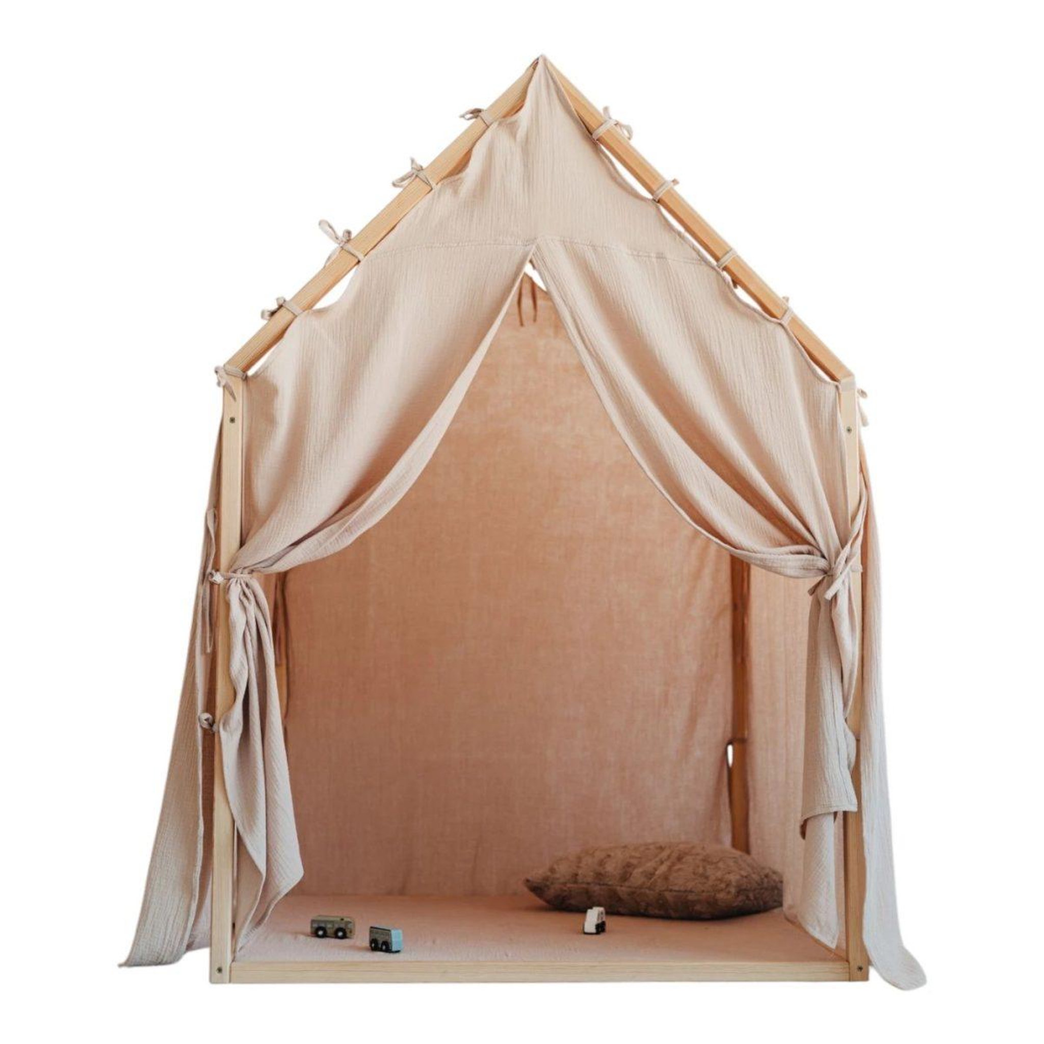 MONIO FOR KIDS Cabane de jeu en bois et mousseline 106 x 106 x 150 cm, portes — Beige