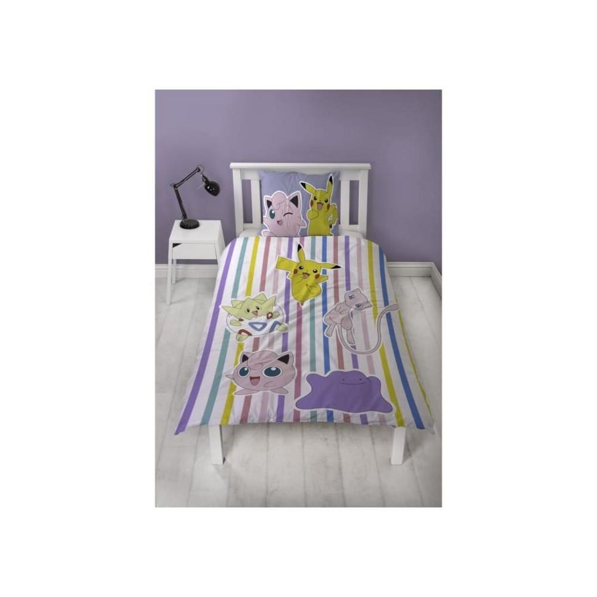 Pokemon Parure de lit réversible - POKEMON - Pikachu, Mew, Togepi, Jigglypuff & Métamorph - Microfibre - 140 x 200 cm + 1 taie 63 x 63